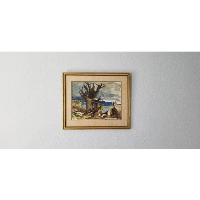 Mid-Century Modern 1963 Antonio Estrada Landscape Watercolor Painting For Sale - Image 3 of 12
