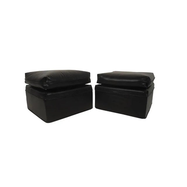 Plastic Pair of Midcentury Black Vinyl Ottomans For Sale - Image 7 of 7