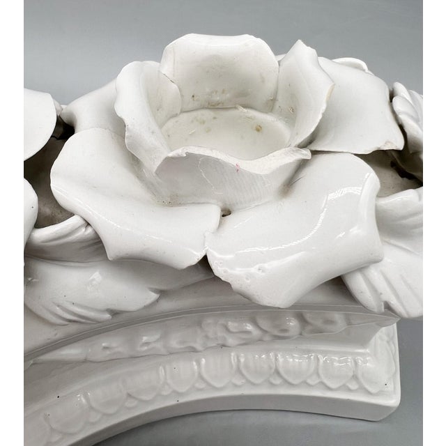 Italian White Glazed Ceramic Floral Double Candle Holders — Hollywood Regency / Neoclassical For Sale - Image 12 of 15