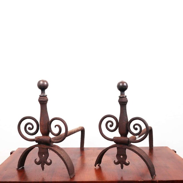 Brown Wrought Iron Andirons, Set of 2 For Sale - Image 8 of 8