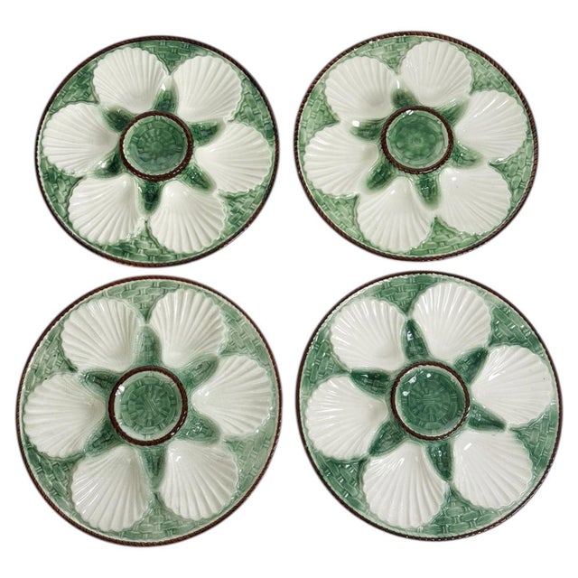 White and Green Oyster Plates, France, 1920s, Set of 4 For Sale - Image 13 of 13