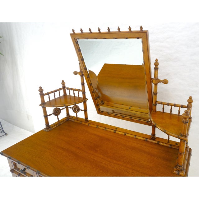 Paint Fine Faux Burnt Bamboo Vanity Dressing 5 Drawers Table Tilting Mirror MINT For Sale - Image 7 of 18