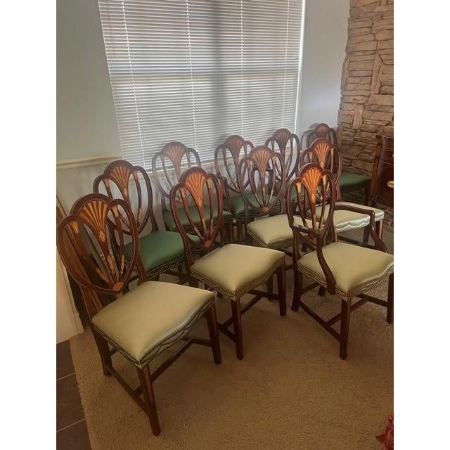 1990s Baker Inlaid Mahogany Norfolk Hepplewhite Dining Room Chairs For Sale - Image 14 of 17