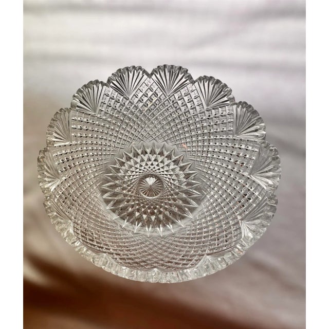 Antique Crystal Serving Bowl American Brilliant Period Early 20th Century Strawberry Diamond Fan For Sale - Image 11 of 11