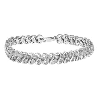 .925 Sterling Silver 1/2 Cttw Diamond Double Row S-Link Bracelet (I-J Color, I2-I3 Clarity) - 7.5" Inches For Sale