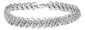 .925 Sterling Silver 1/2 Cttw Diamond Double Row S-Link Bracelet (I-J Color, I2-I3 Clarity) - 7.5" Inches