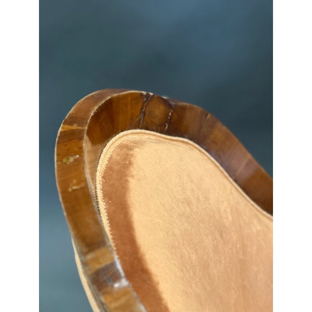 Antique Wood and Velvet Sofa For Sale - Image 4 of 6