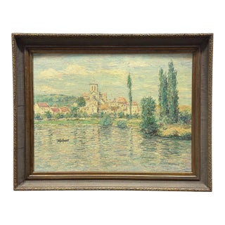 20th C. Signed River Landscape Oil on Canvas For Sale