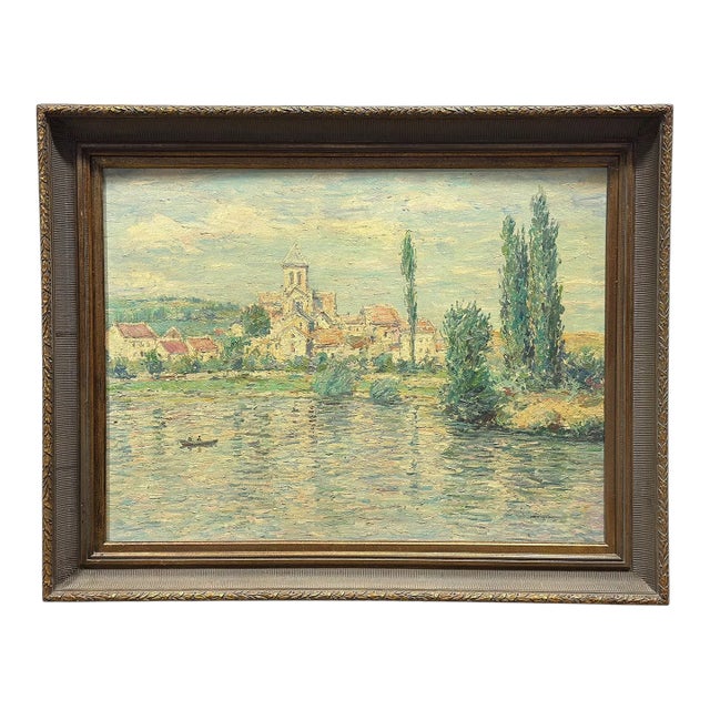 20th C. Signed River Landscape Oil on Canvas For Sale