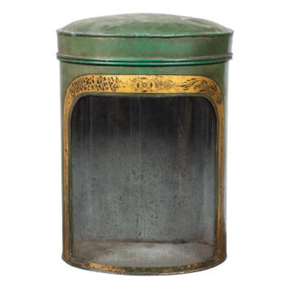 English 19th Century Parnall & Sons Green Painted Tea Box with Glass Front For Sale