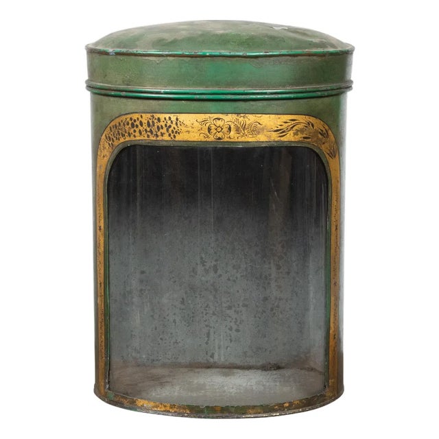 English 19th Century Parnall & Sons Green Painted Tea Box with Glass Front For Sale