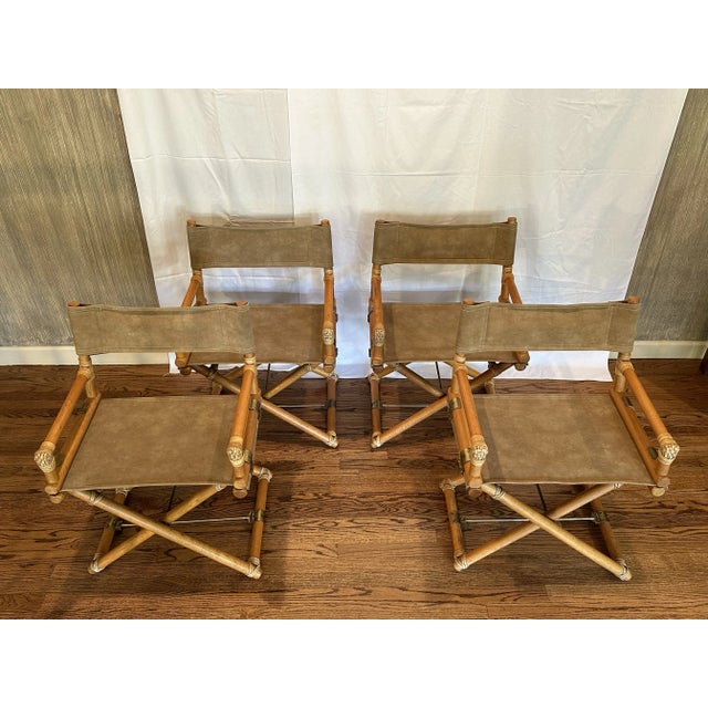 Set of 4 Vintage McGuire X Director’s Chairs with Rawhide Wraps and Brass Accents – Made in USA This set of 4 vintage...
