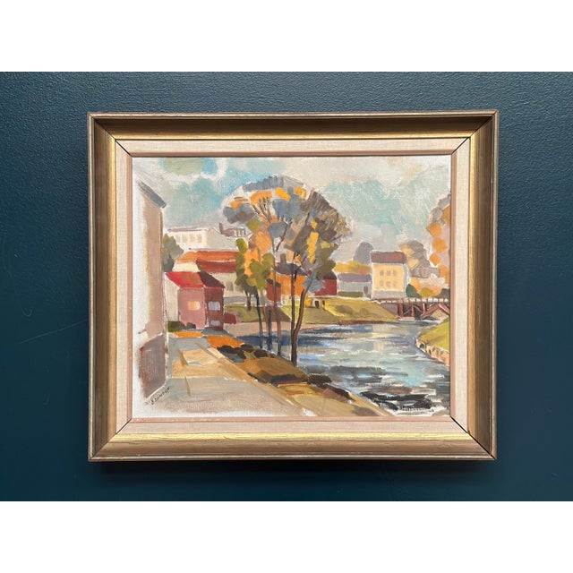 B. Lundqvist, Riverside Village, 1960s, Oil on Canvas, Framed For Sale - Image 7 of 18
