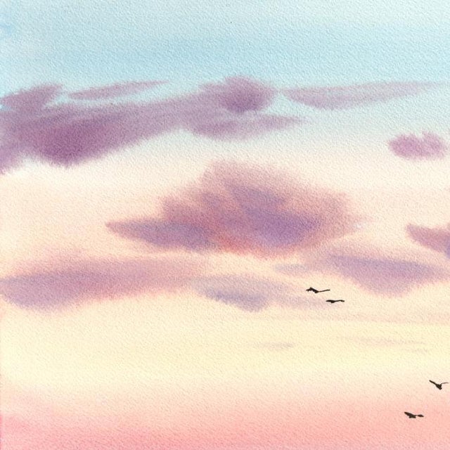 2020s Sunset on the Beach - Original Blue Pink Coastal Landscape Watercolor Painting on Paper For Sale - Image 5 of 6