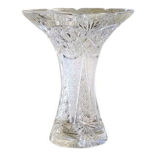 Grandeur Brilliant Cut Crystal Peony Centerpiece Vase For Sale