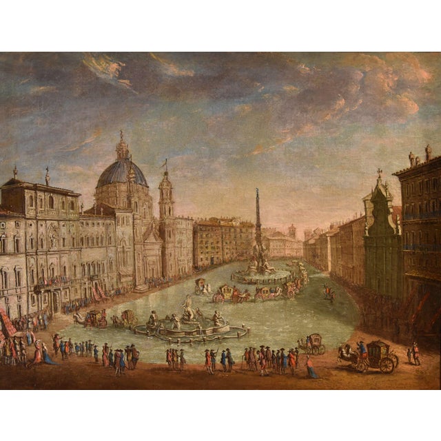 After Giovanni Giacomo Van Lint, View of Rome with Piazza Navona Landscape, 1770, Oil on Canvas, Framed For Sale - Image 6 of 9