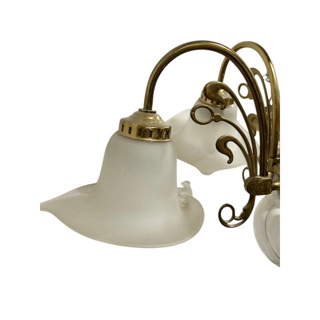 Vintage Art Nouveau Style Fleur De Lis Calla Lillies Shades 5 Arms Chandelier For Sale - Image 9 of 13