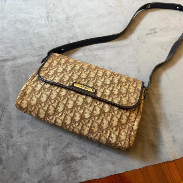 1980s Vintage Christian Dior Oblique Trotter Canvas Shoulder Bag For Sale - Image 11 of 14