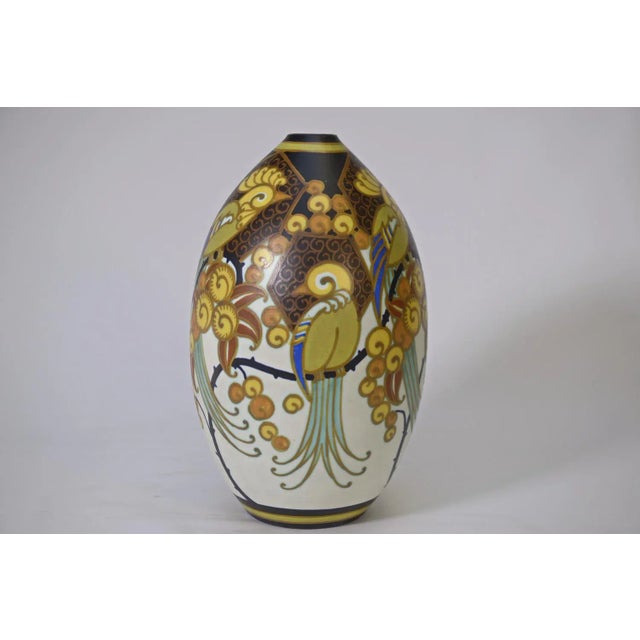 Art Deco Ceramic Porcelain Vase Birds of Paradise by Jan Wind, 1920s For Sale - Image 6 of 12