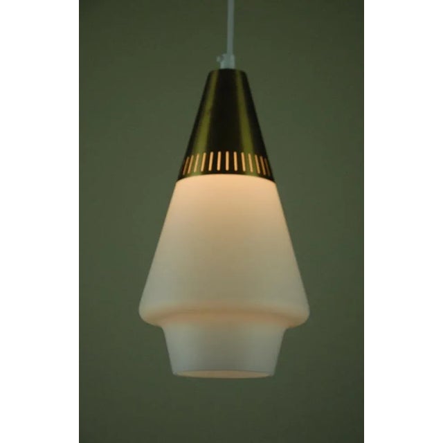 Metal Opaline Glass and Brass Pendant Lamp for Asea Belysning Sweden, 1960s For Sale - Image 7 of 8