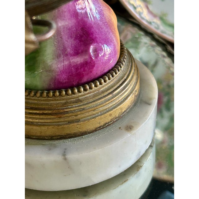 Gold Pair of Antique French Porcelain Bird Figural Lamps For Sale - Image 8 of 11