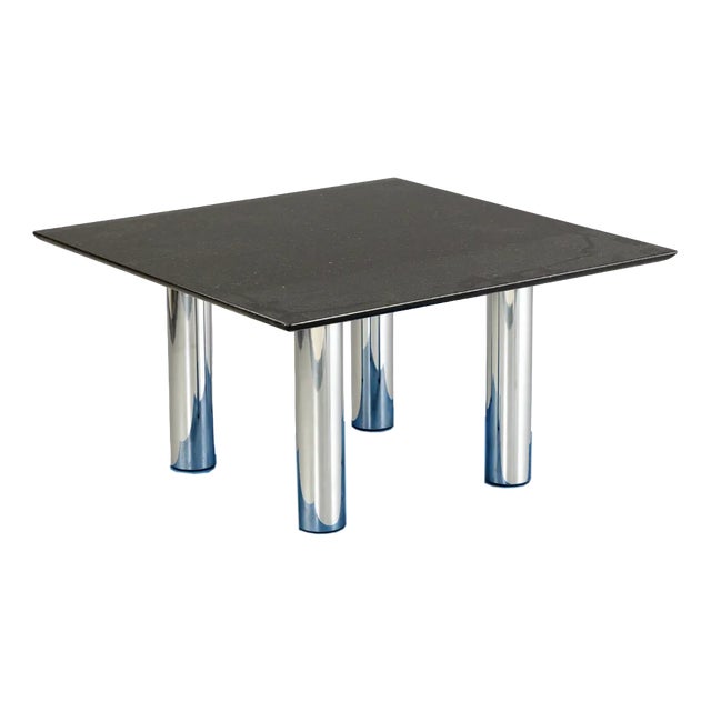 Coffee Table with Black Granite Stone Plate & Chrome-Plated Round Tube Legs by Peter Draenert for Draenert For Sale