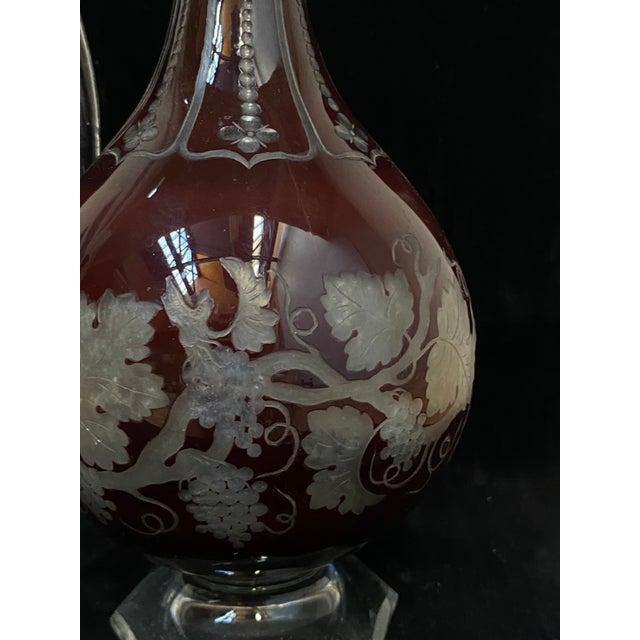 Art Nouveau Bordeaux Red Crystal Decanter, 1910s For Sale - Image 9 of 12