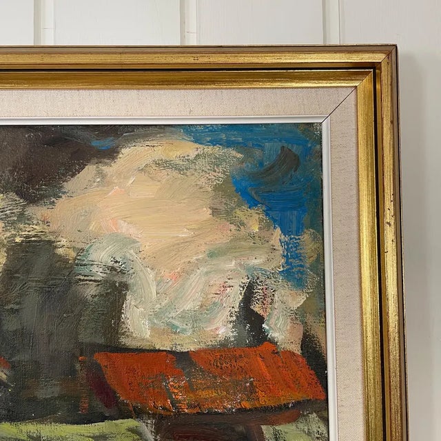 Textile 1950s Large Mid-Century Finnish Modernist Expressionist Oil Painting by Olavi Laine For Sale - Image 7 of 18