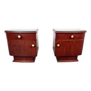 Art Deco Bedside Tables in Wood with Glass Tops, 1930s, Set of 2 For Sale