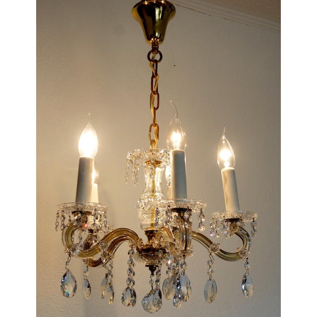 Brass-Lead Crystal Five-Light Chandelier from H.Richter, 1960s For Sale - Image 12 of 13