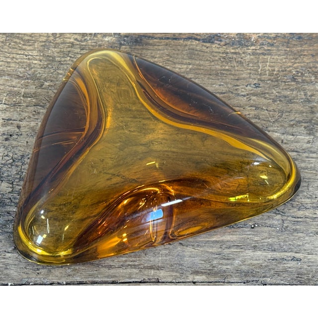 Mid 20th Century Vintage Amber Art Glass Triangular Bowl Mid Century Modern Catchall For Sale - Image 5 of 5