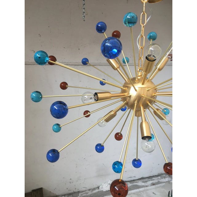 2000 - 2009 Italian Murano Glass Sputnik Multicolors in Brushed Brass Chandelier For Sale - Image 5 of 13