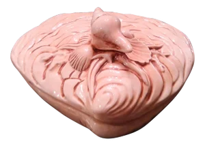 Vintage 1985 Large Coastal Ceramic Fitz and Floyd Style Pink Clam Shell Trinket Box