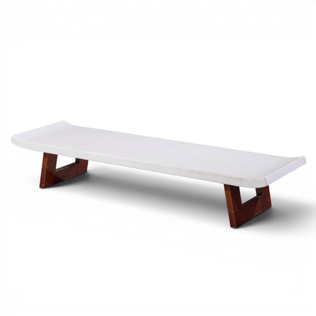 Brown Paul Frankl for Johnson Furniture Company Mid Century Cork and Mahogany Coffee Table Bench For Sale - Image 8 of 9