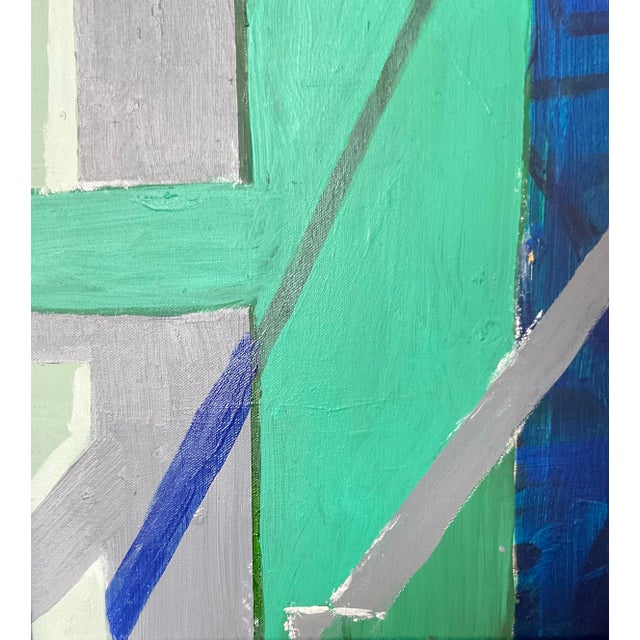 Contemporary Abstract Blue and Green Original Artwork For Sale - Image 3 of 11