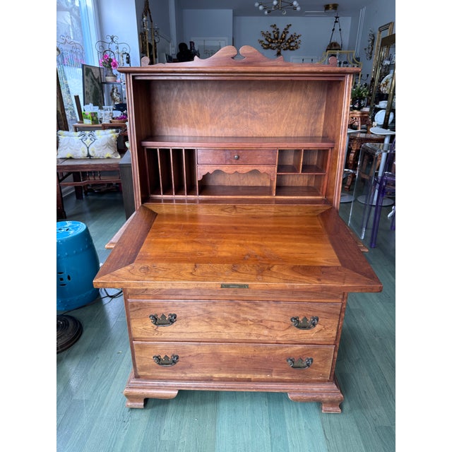 Traditional Mid 20th Century L. & j.g. Stickley Cherry Valley Solid Cherry Fall-Front Desk on Chest For Sale - Image 3 of 12