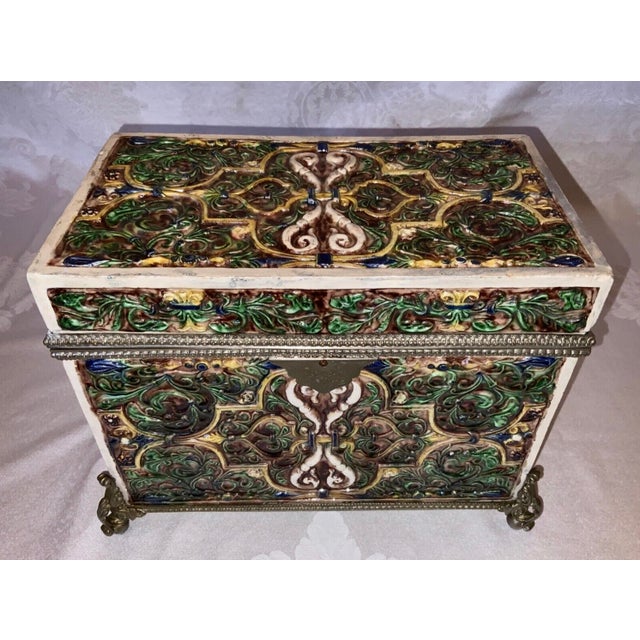 Metal 19th Century Majolica Nasrid Moorish Style Palissy Lidded Box Casket / Attributed Thomas Sargent For Sale - Image 7 of 12