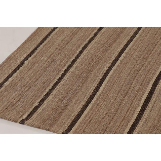 Rug & Kilim Vintage Palas Bidjar Square Kilim in Brown With Contrasting Stripes - Rug & Kilim For Sale - Image 4 of 10
