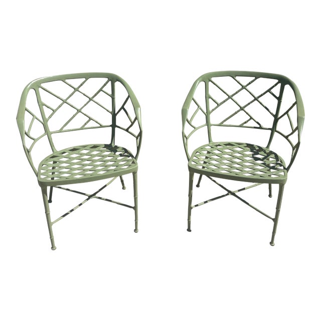 Rare Vintage Chinoiserie Style Calcutta Patio Chairs by Brown Jordan- A Pair For Sale