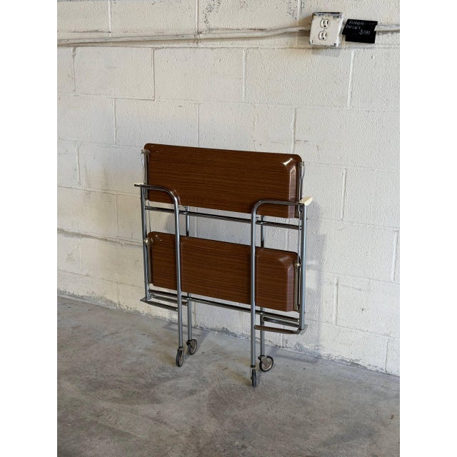 Mid-Century Modern Teak Folding Two-Tier Bar Cart Germany Mid-Century Modern 1960s For Sale - Image 3 of 11