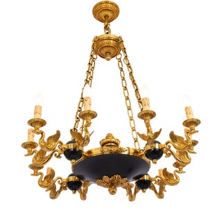 Antique French Empire Style Gilt and Patina Bronze Chandelier, 1960s For Sale