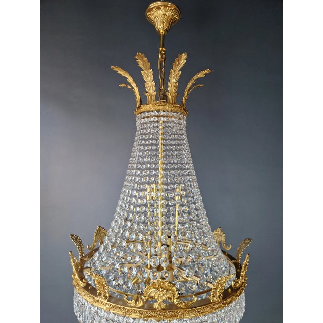 21st Century Brass Basket Empire Sac a Pearl Chandelier Crystal and Antique Gold For Sale - Image 9 of 12