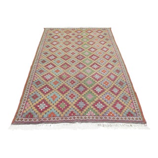 1960s Vintage Turkish Handmade Kilim Rug - 75"x111" For Sale