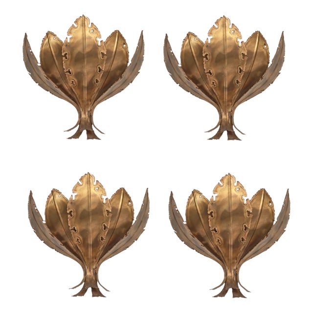 Danish Brutalist Wall Sconces in Flame Cut Brass from Holm Sørensen, 1960s, Set of 4 For Sale