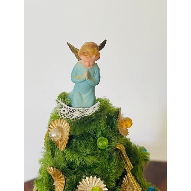 Shabby Chic 8” Vintage Christmas Tree With Praying Angel and Santa Claus For Sale - Image 3 of 5
