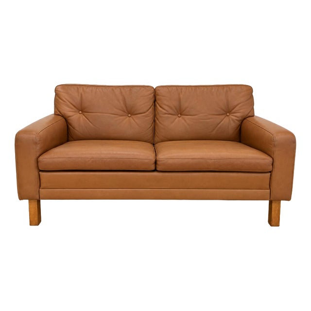 Mid-Century Modern Scandinavian Two-Seater Cognac Leather Sofa, 1960s For Sale