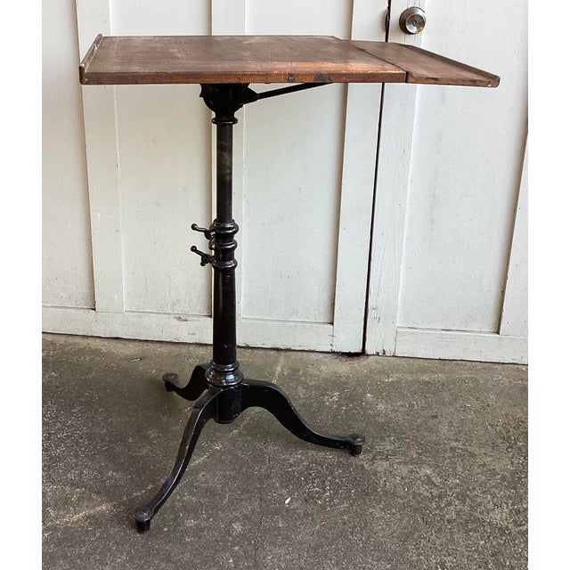 Industrial Antique Keuffel & Esser Drafting Table With Iron Base For Sale - Image 3 of 6