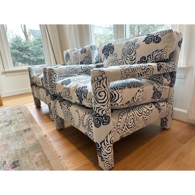 Mid-Century Modern Baughman Style Parsons Chairs With Ethan Allen Tenzing Silver Fabric- Set of 2 For Sale - Image 10 of 12