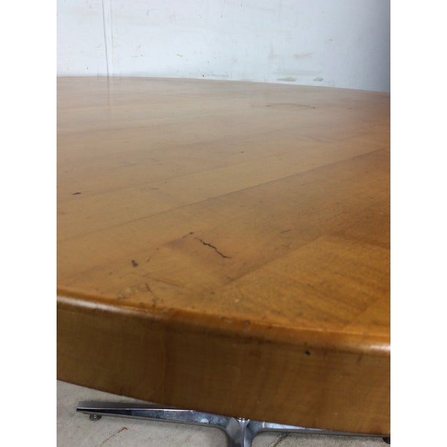 Mid Century Modern Round Dining Table With Butcher Block Top and Chrome Base For Sale - Image 13 of 15
