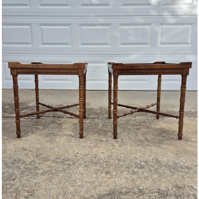 Mid 20th Century Mid-20th Century Vintage Lane Faux Bamboo Wood & Glass Side End Tables, a Pair For Sale - Image 5 of 13